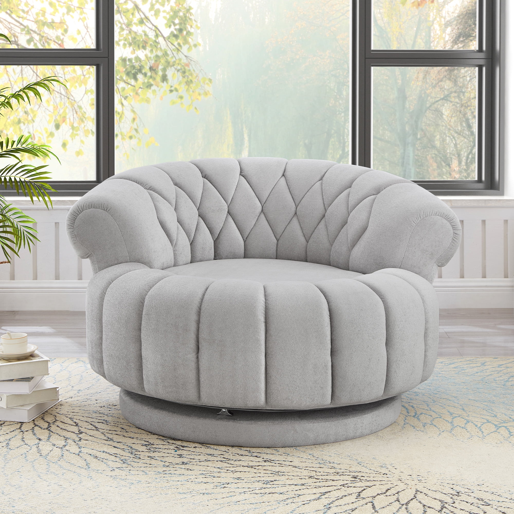 Euroco Swivel Accent Chair 360°Swivel Chair Sofa Barrel Swivel Chair Round Club Chair for Living Room and Bedroom