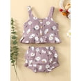 thumbnail image 2 of Bagilaanoe 2pcs Toddler Baby Girl Short Pants Set Flower Print Sleeveless Ruffle Tank Tops + Shorts 6M 12M 18M 24M 3T 4T Summer Outfits, 2 of 8