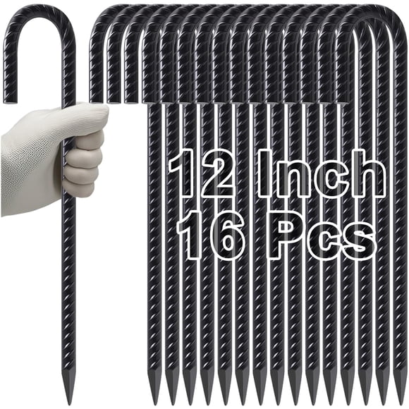 Estacas de Acero VVOKGO con Gancho en J 30 cm para Cercas de Eslabones - Alta Resistencia