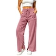 thumbnail image 6 of Ozmmyan Wide Leg Sweatpants for Womens Corduroy Drawstring Elastic Waist Flare Trousers with Pockets Split Hem Fall Winter Casual Solid Color,S-2XL, 6 of 6