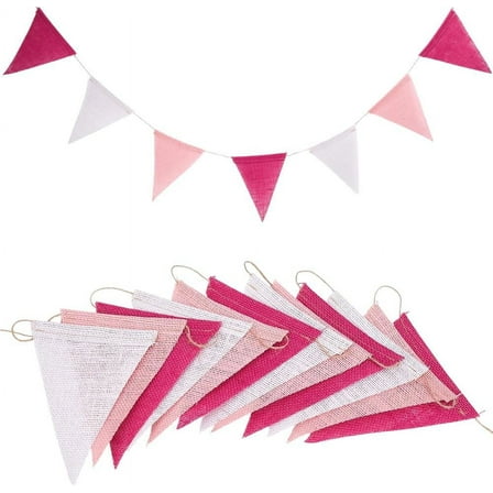 2pcs 26 Feet Pink Banner Flags Valentines Pennant Flag Burlap Banners Triangle Flag Bunting Garland for Wedding Birthday Anniversary Party Home Outdoor Garden Hanging Festival Decorations