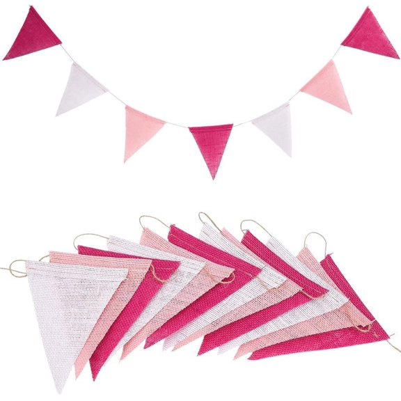 26 Feet Pink Banner Flags Valentines Pennant Flag Burlap Banners Triangle Flag Bunting Garland