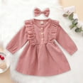 thumbnail image 2 of Sopiago Kids Toddler Baby Girl Corduroy Ruffle Long Sleeve Dress Princess Party Dress Fall Winter Skirt Outfit Pink (18-24 Months), 2 of 6
