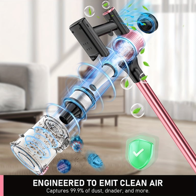 Trucozie Cordless Stick Vacuum Cleaner - 40Kpa Suction, 45 Min Runtime, 8-in-1 Lightweight For Pet Hair & Floors (Pink)