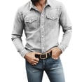 thumbnail image 6 of Zeijnsda Mens Denim Shirts Fashion Turndown Collar Long-Sleeved Blouse Solid Color Casual Button Down Shirts with Chest Pockets, 6 of 9