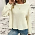 thumbnail image 6 of XFLWAM Women's Fall Long Sleeve Crew Neck Waffle Knit Casual Loose Oversized Pullover Sweater Loose Fit Jumper Tops Beige S, 6 of 9