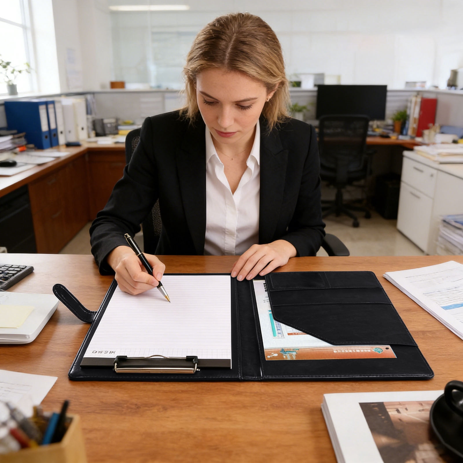 Professional Padfolio with Clipboard PU Leather Storage Clipboard Folder Portfolio Cover Legal Pad Holder for Letter Size A4 Writing Pad Notepad Resume Organizer for Business School Office