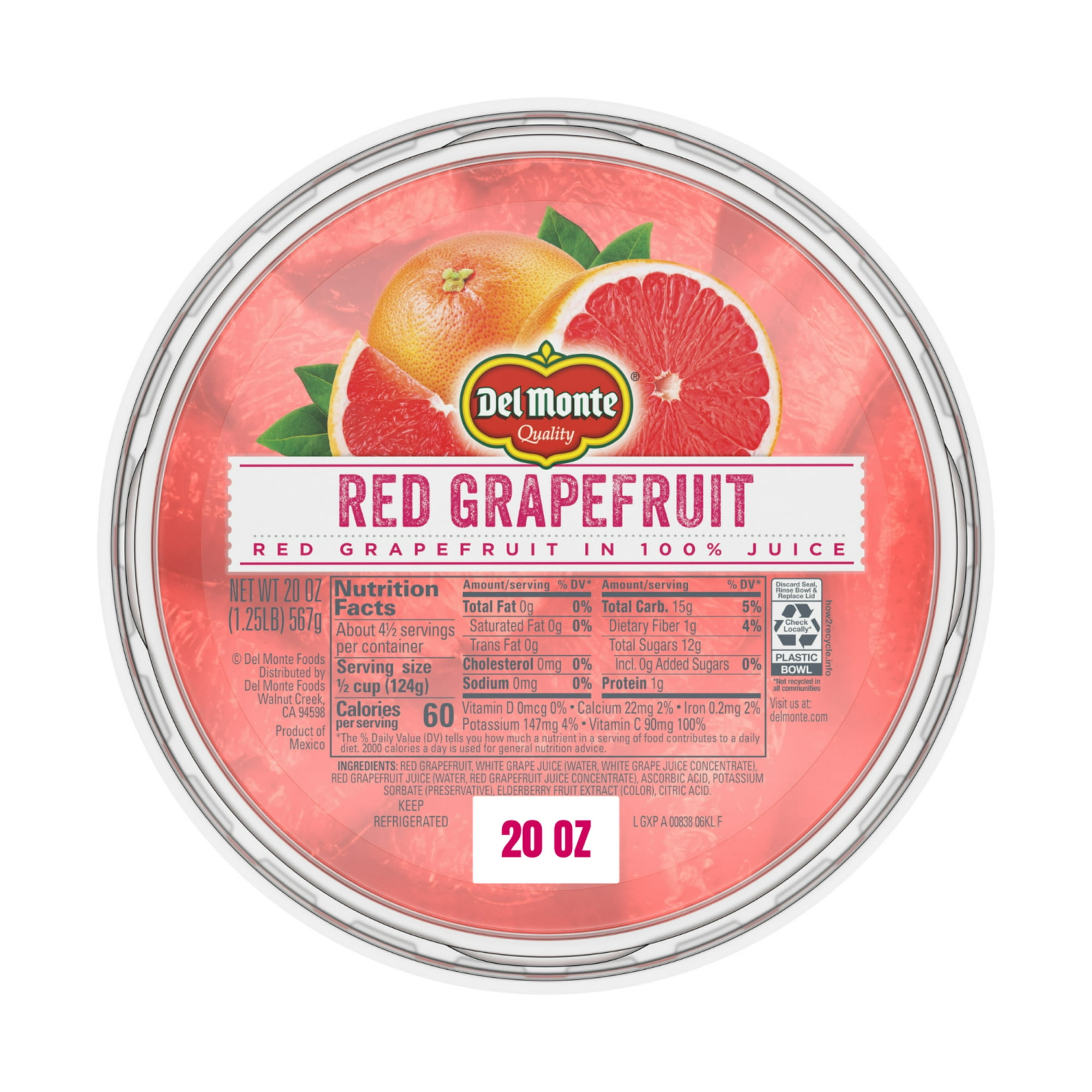 Del Monte Red Grapefruit in 100% Juice, 20 oz. Bowl