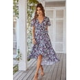 thumbnail image 2 of Vestido largo maxi femenino PRETTYGARDEN morado con estampado floral y escote cruzado, 2 of 7