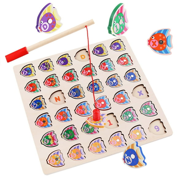 Wooden Fishing Game Toy For Toddlers Alphabet Number Fish Catching Counting Learning Education Math Preschool Board Games Toys Kids Building Kids Makeup Table with Piano Cat Game Toddler Girl Bathtub