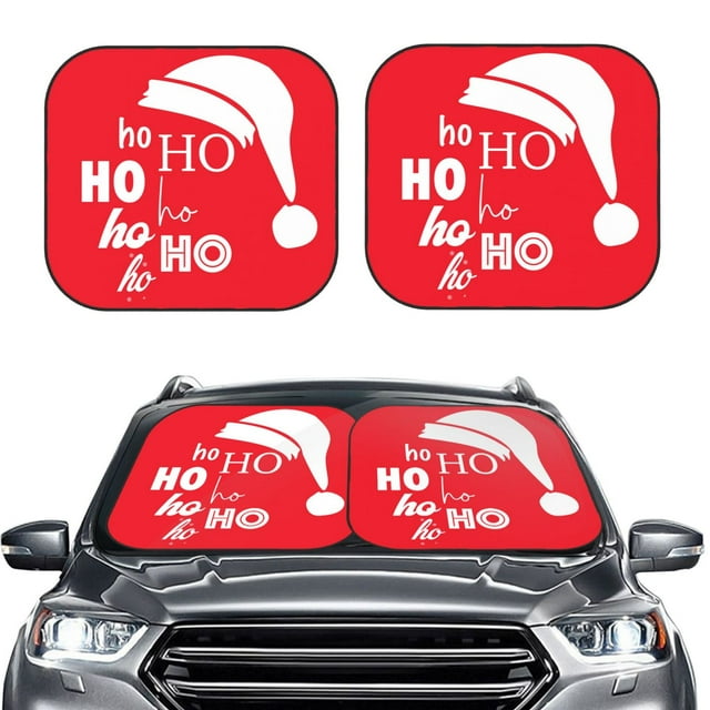 Lsque Saying Ho Ho Ho 2 PCS Windshield Sun Shade | CarFoldable Window Covers | Car Accessories Reflect UV for Universal Cars SUV Truck-Small