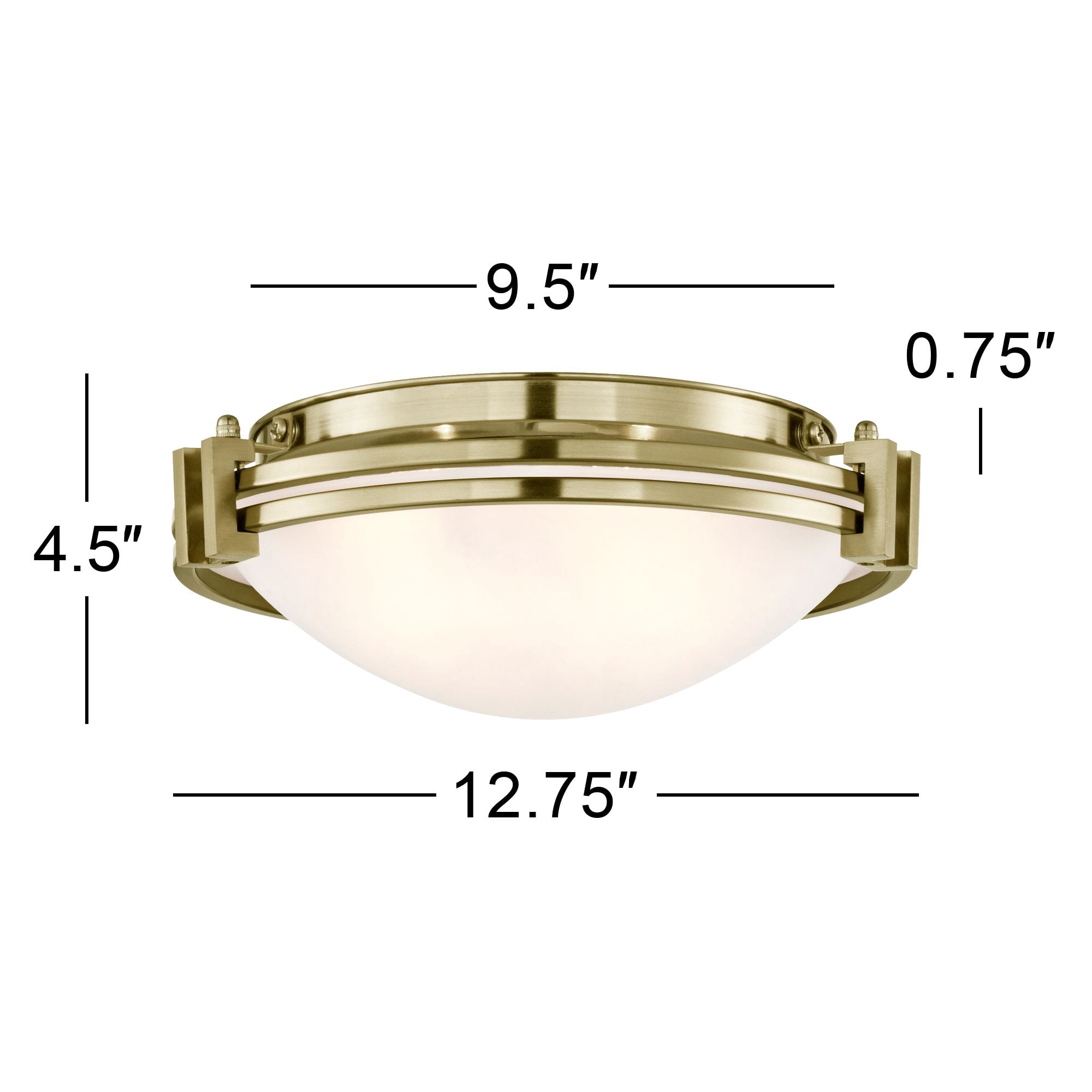 Possini Euro Design Deco Modern Ceiling Light Flush Mount Fixture 12 3/4" Wide Warm Brass 2-Light Satin White Glass for Bedroom Kitchen Living Room