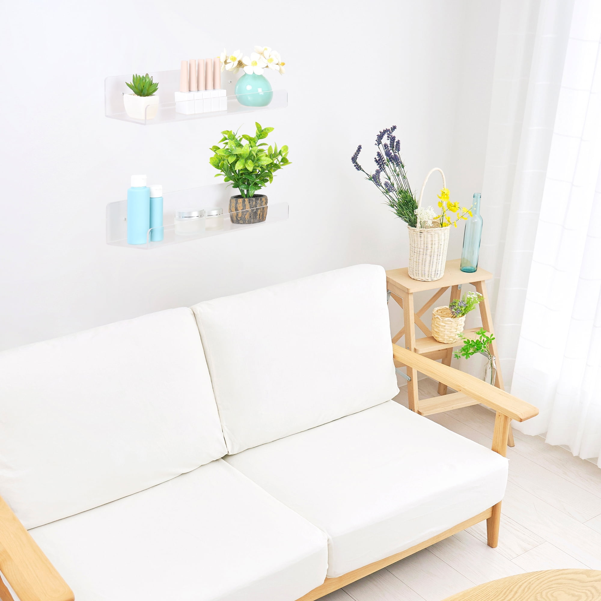Unique Bargains Acrylic Floating Shelves for Wall Bathroom Living Room Kitchen Clear 2
