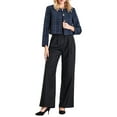 thumbnail image 2 of INSPIRE CHIC Women's Plaid Collarless Button Front Crop Tweed Blazer Jacket S Dark Blue, 2 of 5