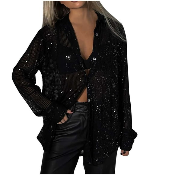 RKSTN women blouses Women Button Bead Lapel Long Sleeved Shirt early fall fashion