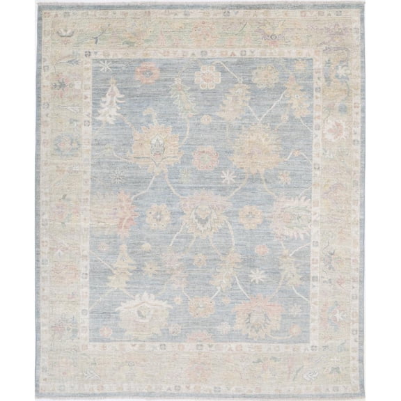 Hand Knotted Oushak Wool Rug - 6'7'' x 8'1''