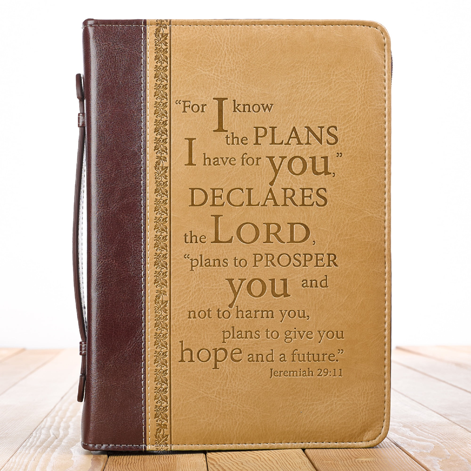 I Know the Plans Two-tone Brown Faux Leather Classic Bible Cover -  Jeremiah 29:11