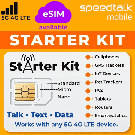 SpeedTalk Mobile Universal Starter Kit Sim Card, 5G 4G LTE Coverage iPhone smartphones tablets laptops hot spot MiFi