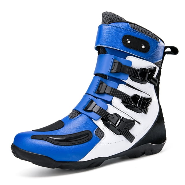 Bottes et Chaussures de Moto Toutes Saisons pour Hommes et Femmes, Blanc et Bleu, 40