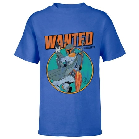 Star Wars Boba Fett Wanted Distressed Mandalorian - Short Sleeve T-Shirt for Kids -Customized-Royal