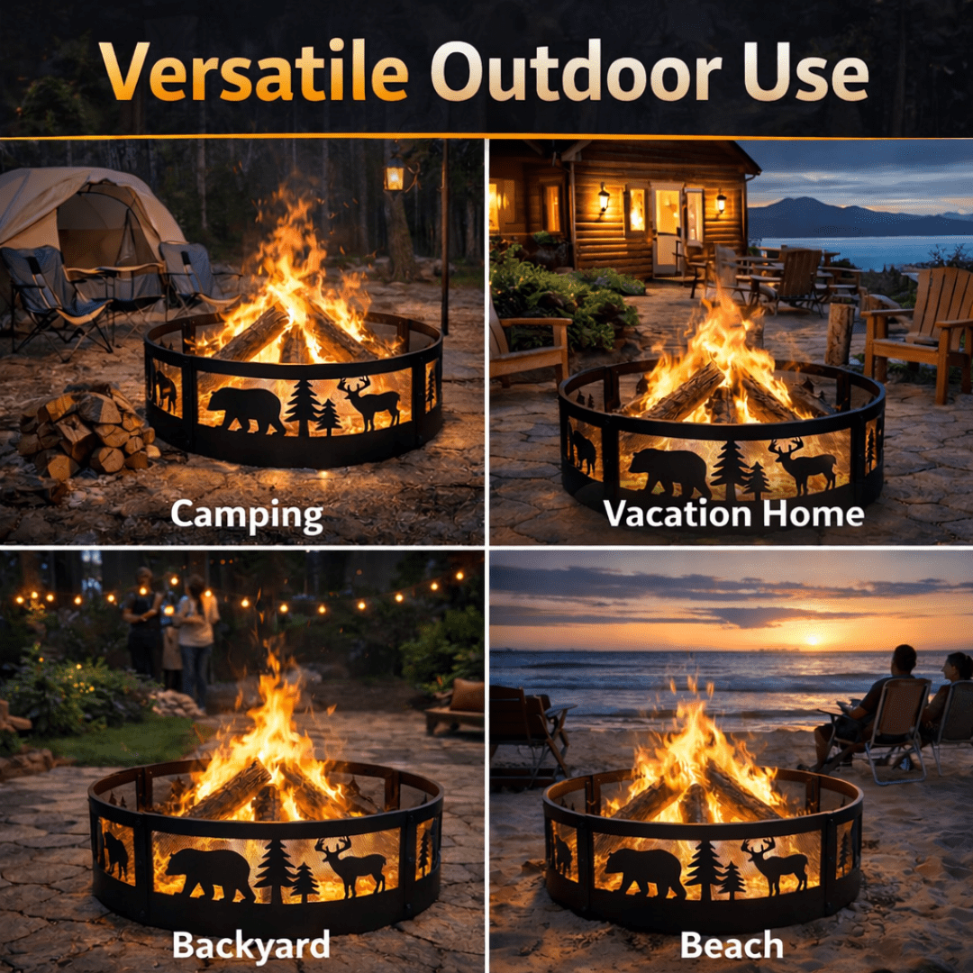 Fire Chief 36 Inch Fire Pit Ring – Heavy Duty Wood Burning Fire Ring Insert with Decorative Wildlife Design – Outdoor Steel Campfire Bonfire Pit Insert for Backyard Patio Camping
