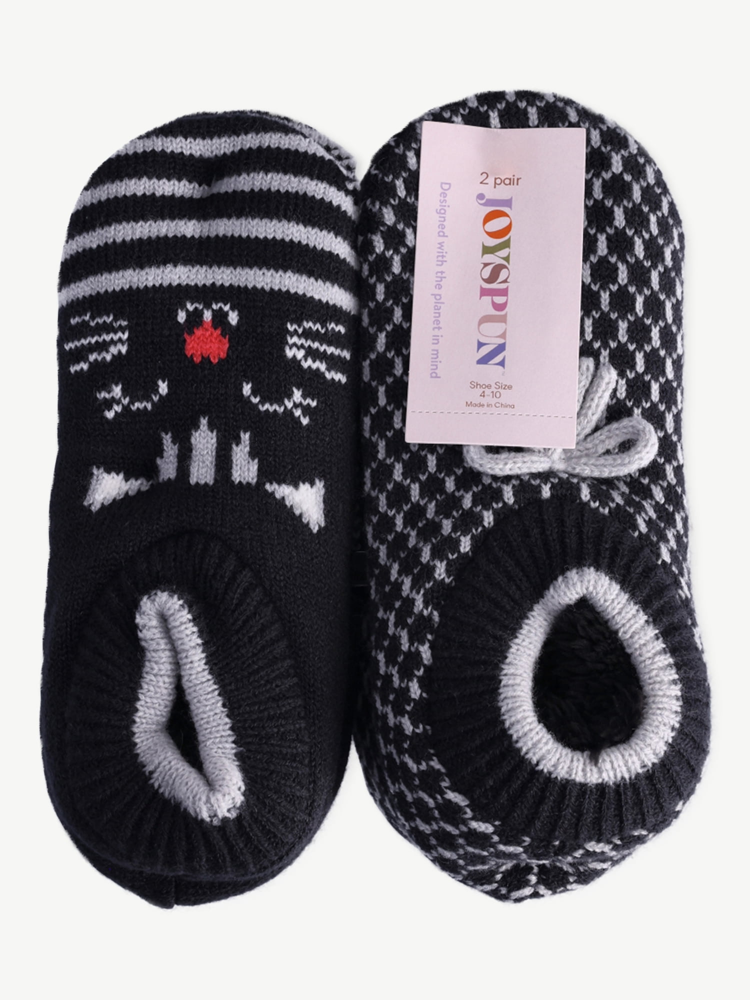 Joyspun Women's Knit Slipper Socks, 2-Pack, Size 4-10