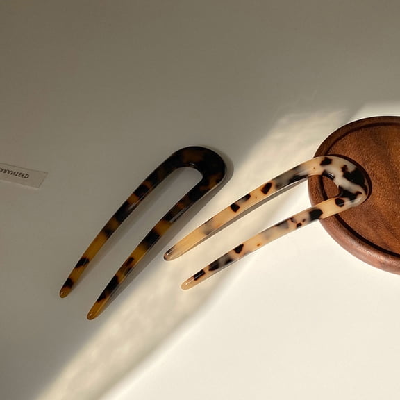 LABSERRON Retro Hairpins 2Pcs U Shaped Hair Forks Leopard Pattern Acetate for Lady Headdress