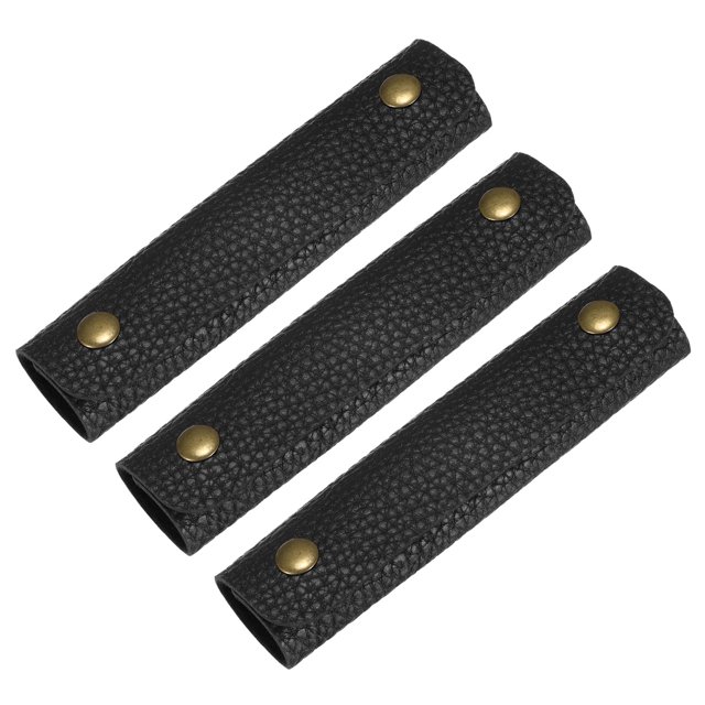 Uxcell 3Pcs Funda de Cuero con 2 Broches de Metal para Maletas, Negro