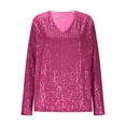 thumbnail image 4 of T Shirts for Women Womens Sequin Top Red Long Sleeve Sparkly Shirt Shiny Tops Elegant Tops Holiday Womens Tops, 4 of 5