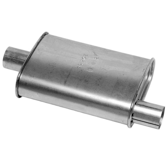 Dynomax Exhaust Muffler 17702 Thrush Turbo; 2 Inch Offset Inlet; 2 Inch Center Outlet; 11 Inch Case Length/16 Inch Case Length