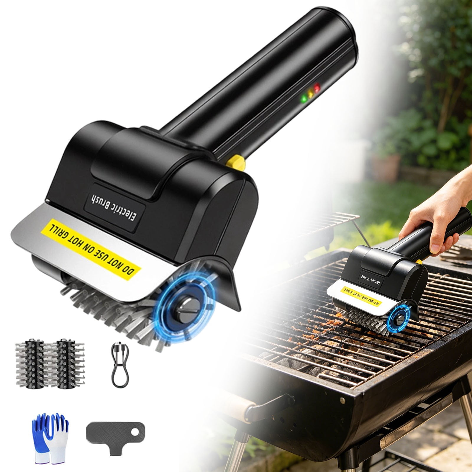 Cordless USB Rechargeable Bbq Grill Cleaning Brush, High Speed Motor Stainless Steel Cleaner, Automatic Barbecue Grate Scrubber Tool For Pit (B)