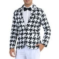 thumbnail image 4 of INSPIRE CHIC Houndstooth Pattern Blazers for Men's Prom Plaid Suit Jacket Business Sport Coats XL Black White, 4 of 6