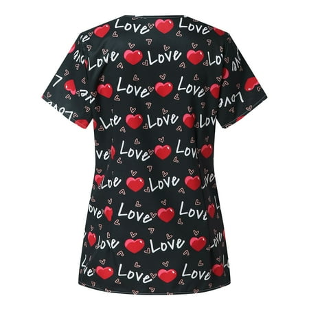 

LWZWM Hawaiian Shirts For Women Valentine s Day Top V-Neck Short Sleeve Scrub Top Casual Love Multicolor1 XXL