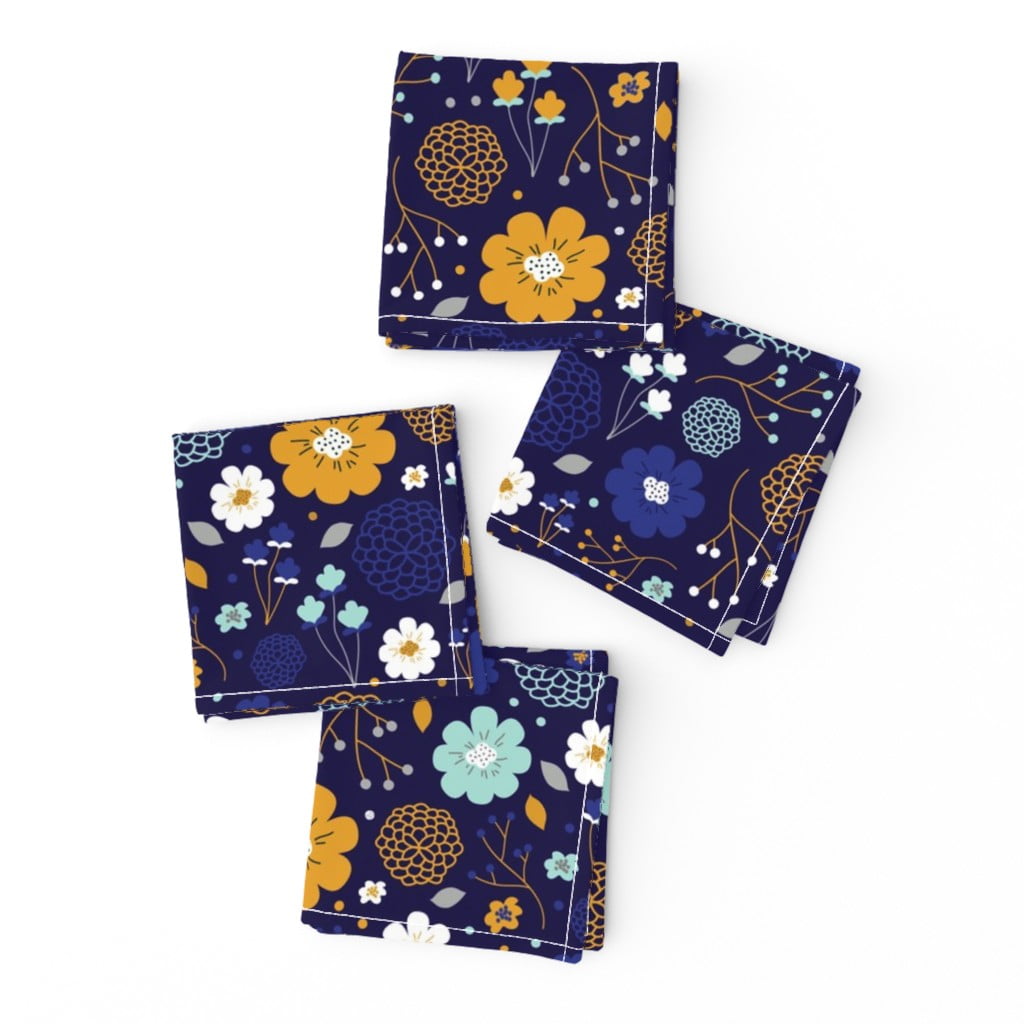 Cocktail Napkins Winter Floral Navy Gold Blue Flower Set of 4 Walmart
