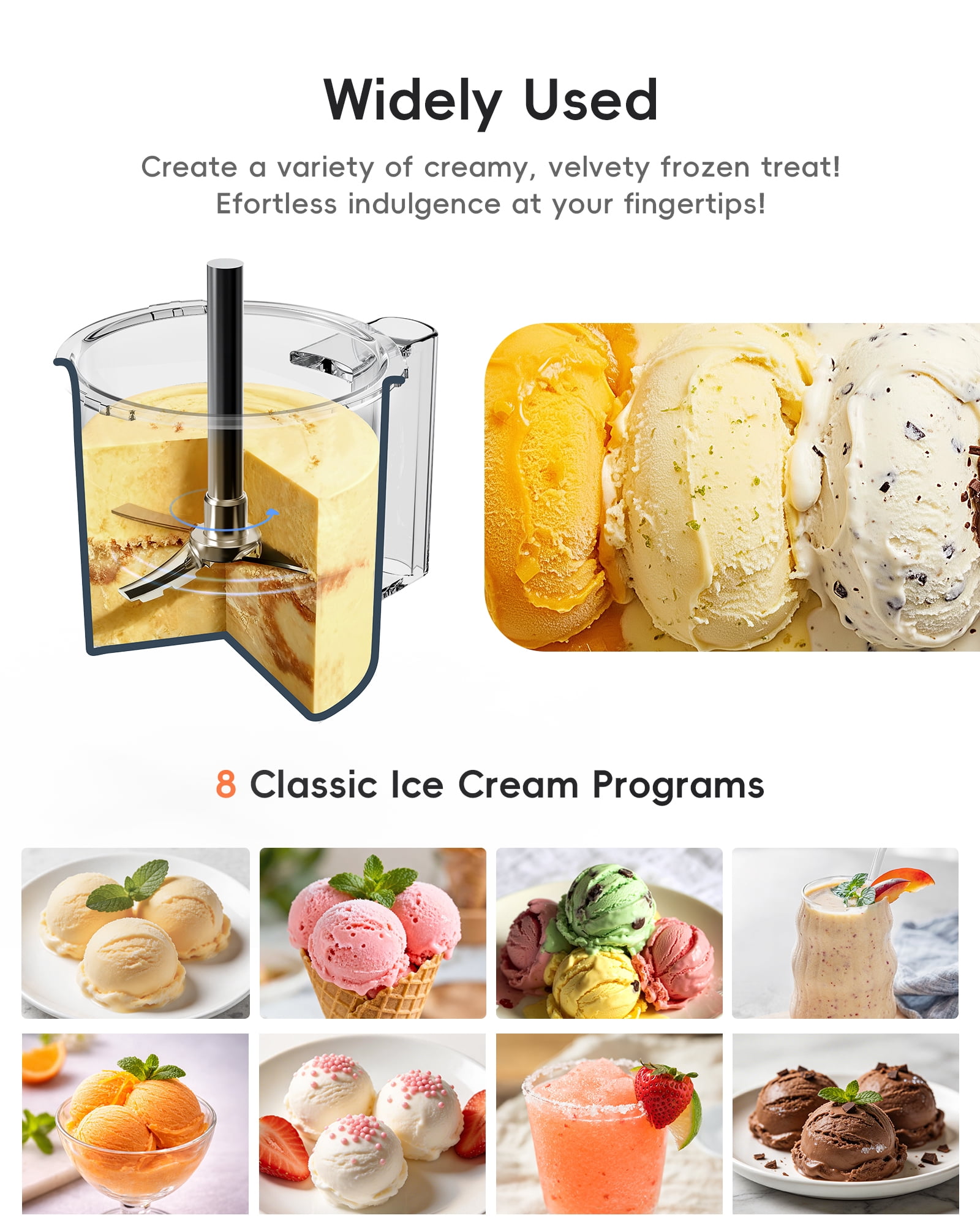 Alcarin Homemade Ice Cream Maker Machine with 3 Pints, 10 Preset Programs, Respin & Mix-In for Gelato, Sorbet, Frozen Yogurt & Slushies