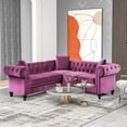 thumbnail image 1 of Modern Upholstered Sofa with 2 Sectional Loveseat Couches, 80'' Modern Velvet Chesterfield Loveseat Sofas with 3 Pillows, Upholstered L-Shaped Button-Tufted Scrolled Back Furniture Set, SS602, 1 of 9