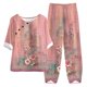 thumbnail image 2 of ICHUANYI Clearance Women's Summer Printed Half Sleeve Round Neck Cropped Top + Casual Pants Suit Set Two Piece Lounge Set(Pink, L) ICHUANYI WER2023081114355, 2 of 5