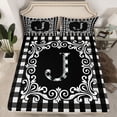 thumbnail image 2 of Feelyou Buffalo Letter J Bed Sheets for Kids, Black White Square Plaid King Sheets, Retro Damask Floral Sheet Set, Lightweight Room Decor, 4-Piece, 2 of 7