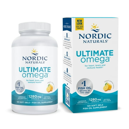 Nordic Naturals Ultimate Omega Softgels, Lemon, 1280 mg, Fish Oil, 120 Ct