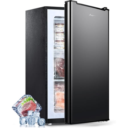 Upright Freezer 3 Cu.Ft Compact Mini Freezer with Drawers Adjustable Thermostat Small Deep Freezer Single Door Standing Freezer Rapid Cooling Chest Freezer for Office/Dorm/Garage/Back to School