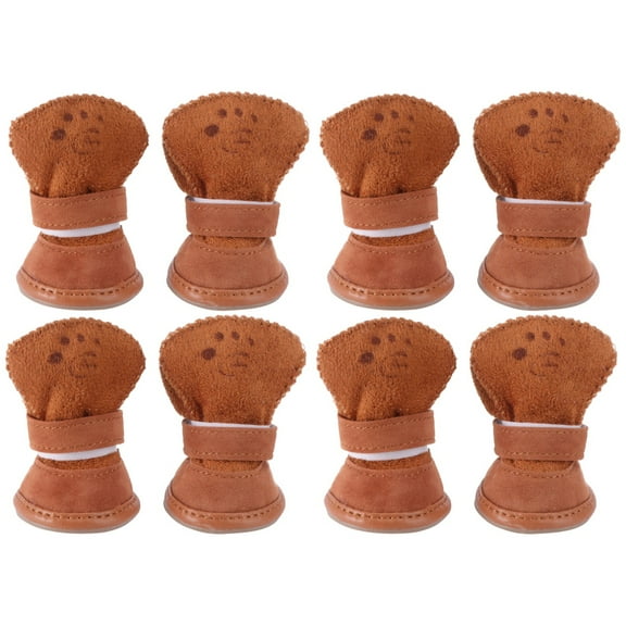 Jiyike 8 pcs Winter Pet Dog Puppy Casual Anti-Slip Fleece Snow Boots Warm Dog Shoes Size S (Coffee)
