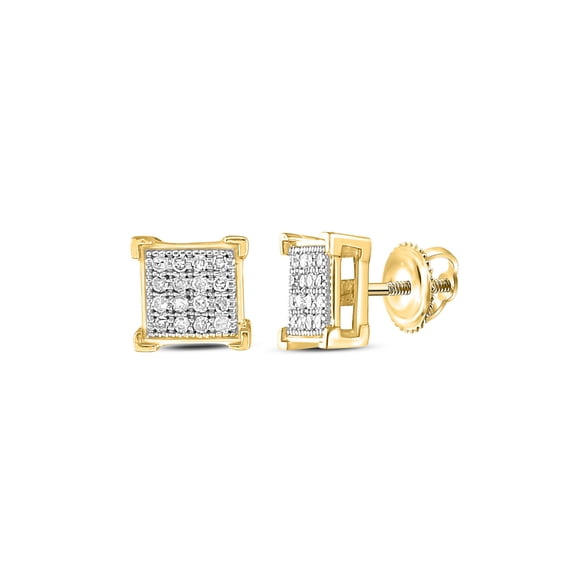 10kt Yellow Gold Womens Round Diamond Square Earrings 1/10 Cttw