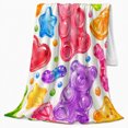 thumbnail image 2 of Whimsical Gummy Bear decorative motif Pattern, Playful Woodland Scene, Warm Flannel Blanket for Cabin and Lodge, Wildlife Lovers Valentine's Day Gift, Celestial Home Decor, 2 of 9