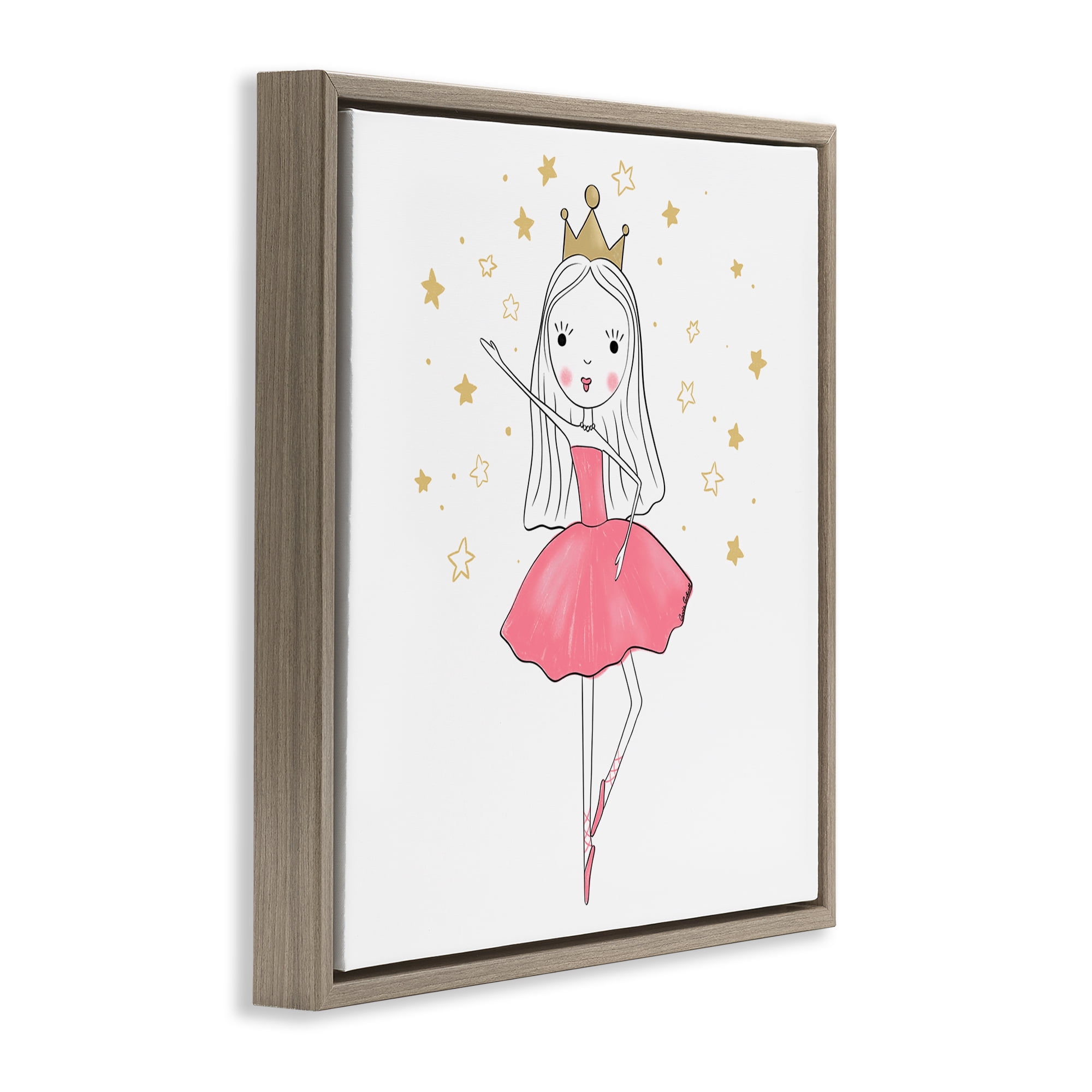 Stupell Industries Happy Ballerina Princess People Painting Brown Floater Framed Canvas Art Print Wall Art, 25 x 25