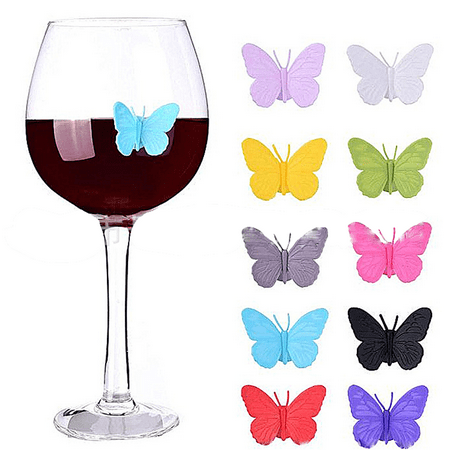 

10 Pieces Silicone Drink Markers Wine Glass Markers Wine Charms Multi colored Butterfly Tags Wine Glass Identifier for Bar Party Family Drink Charms Multi Dinner Partie