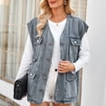 thumbnail image 4 of Siilsaa Denim Jacket Women Cropped Shacket Jacket Fashion Plaid Button Down Shirt 2024 Fall Coat Tops Blue,L, 4 of 5