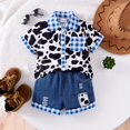 thumbnail image 4 of Utlike Girls Outfit Denim Shorts Sets Summer Fashion Plaid Cow Short Sleeved Top Patchwork Denim Shorts Suit Size 2 Years-3 Years, 4 of 9