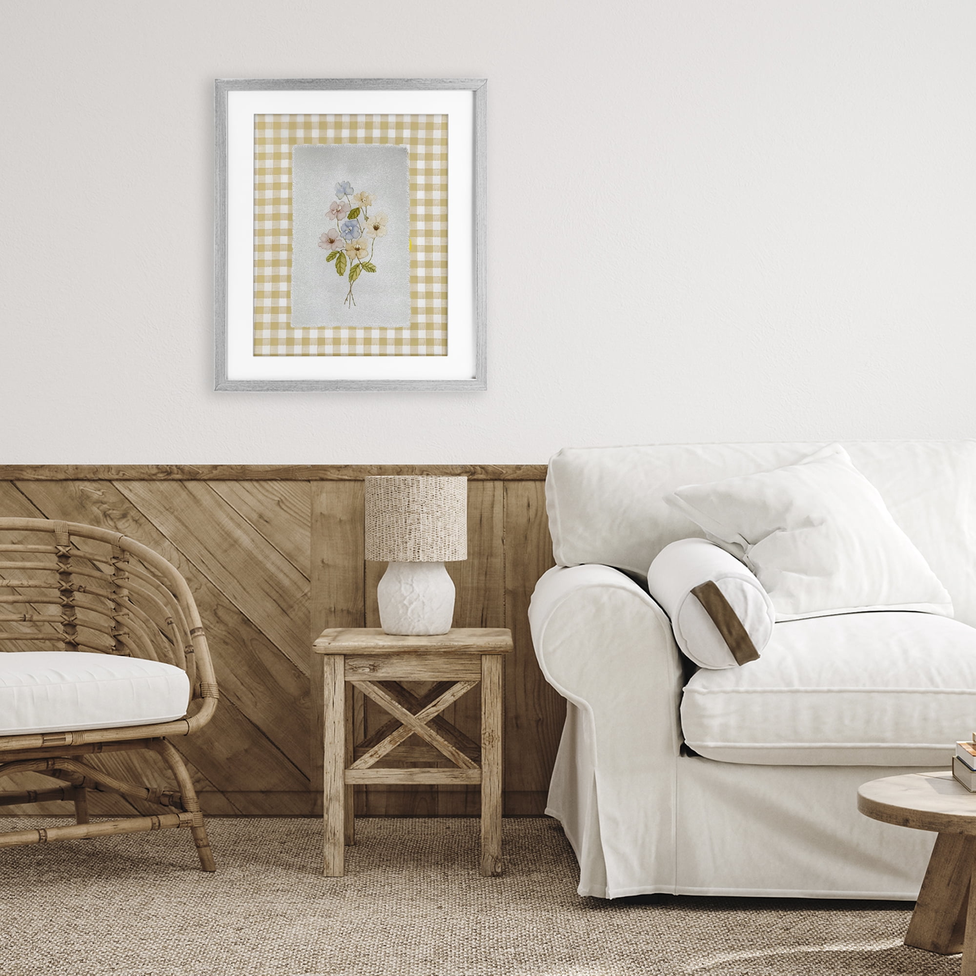 Stupell Industries Soft Gingham Flowers Gray Framed Print Under Glass, design by Arlington Prints