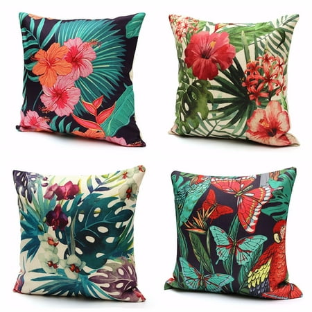 Tropical Throws Tropical Plant Flamingo Throw Pillow Cushion Cover ,18''x18'' Cotton Linen Back Waist PillowCase Standard Decorative Pillowslip Pillow Protector Case for Sofa Couch Chair Car Sea ()