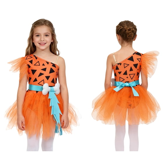 iiniim Kids Girls One Shoulder Dance Dress for Carnival Birthday Party Orange 6
